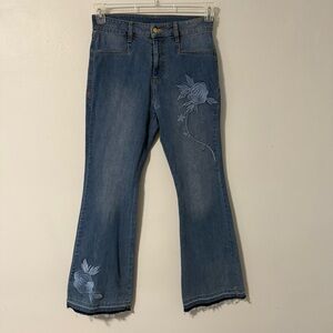 INC‎ Misa Hylton High Rise Boot Cut Floral Embroidered Blue Jeans NWT 12